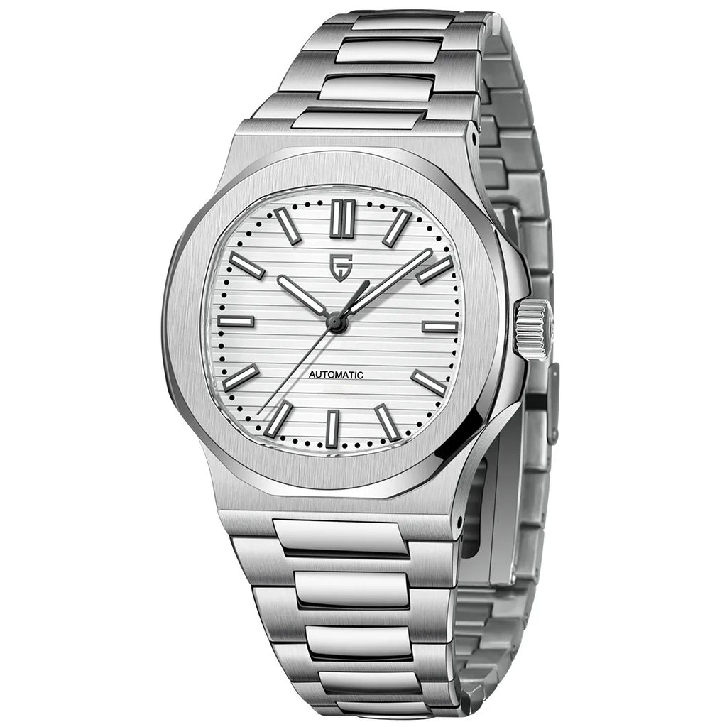 Men's Stainless Steel Automatic Mechanical Waterproof Barrel-shaped Wristwatch